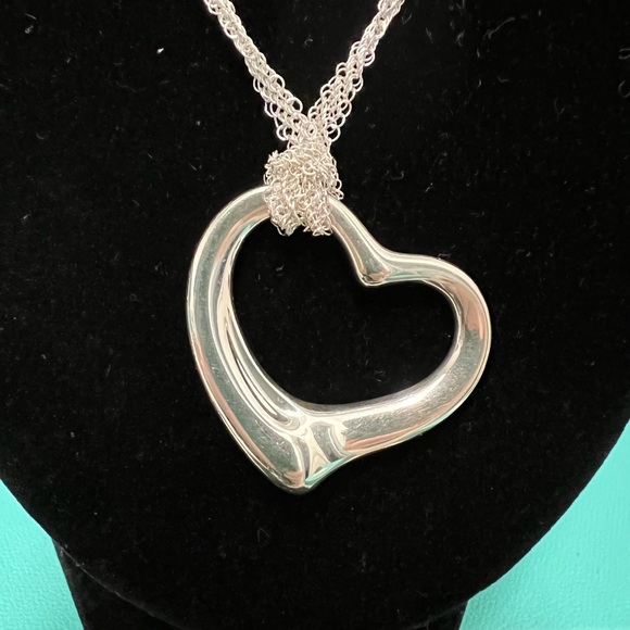 🌸 Authentic Tiffany & Co. Peretti Open Heart Pendant On Mesh Chain - Picture 4 of 10